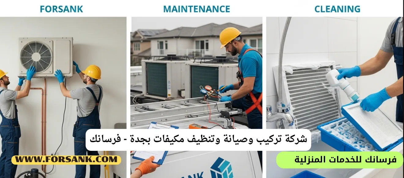 فني خبير من شركة فرسانك يُجري صيانة دقيقة لمكيف سبليت في جدة